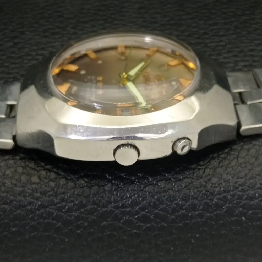 Vintage 1975 Ricoh Automatic Mens Silver Watch W/daydate & Gold accents